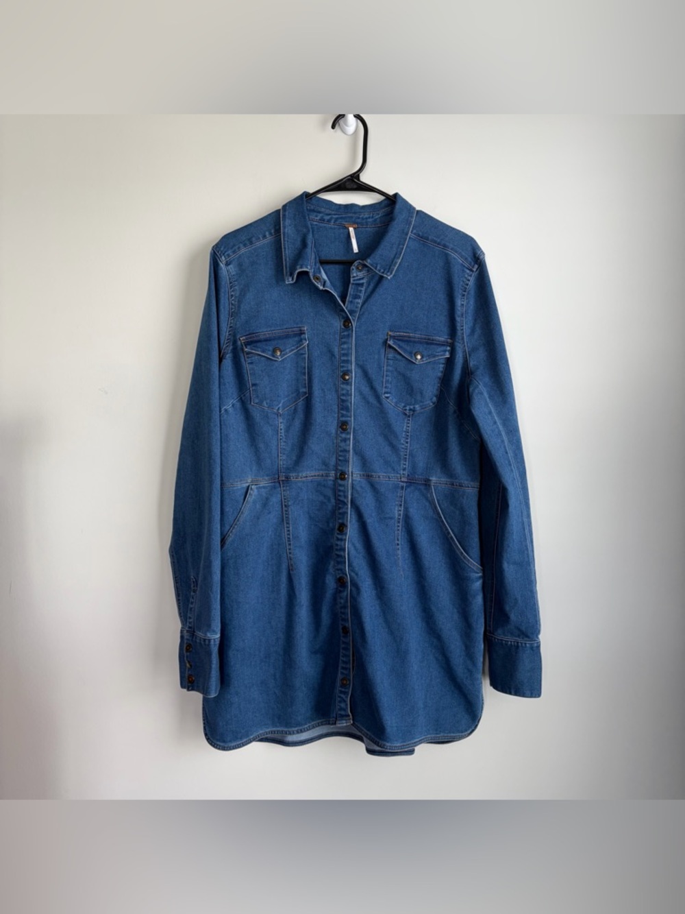 Free People Dynomite Medium Wash Long Sleeve Denim Dress
